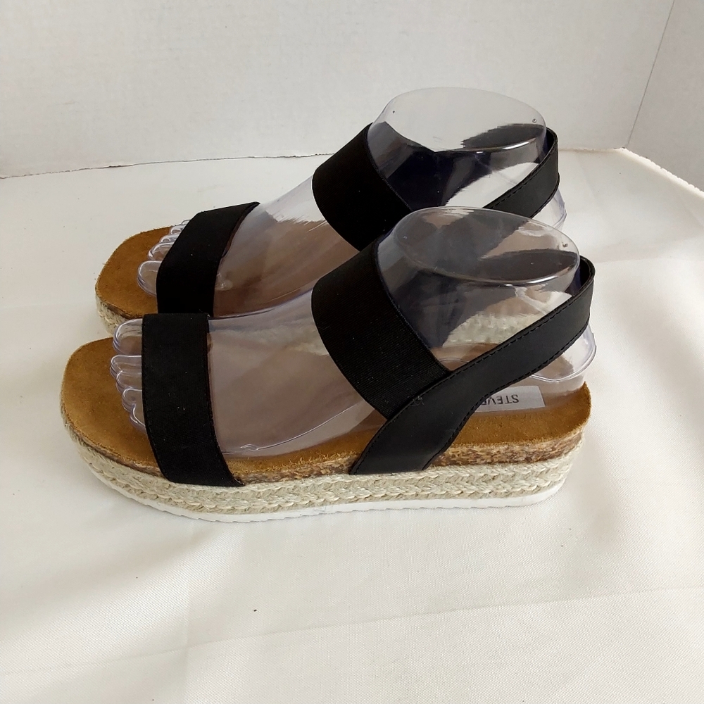 Steve Madden Black Espadrille Platform Sandals - Picture 3 of 12